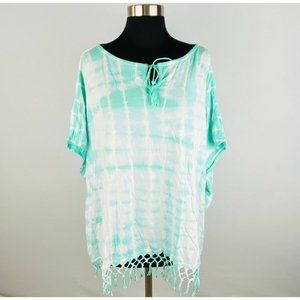 Chaps Womens XL Green Tie Dyed Keyhole Front Knotted Accented Hem *